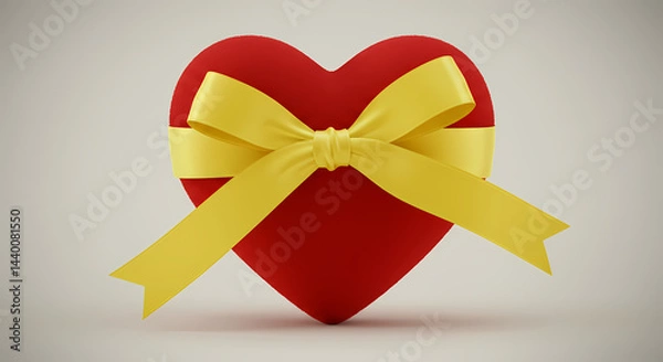 Obraz Red Heart with Yellow Bow: Romantic Gift Image