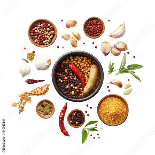 Fototapeta Colorful spice blend in small bowls