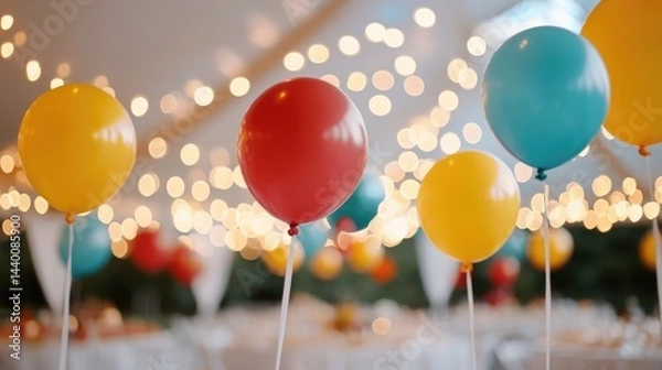 Fototapeta Colorful Balloons and Bright Lights at a Festive Celebration Event