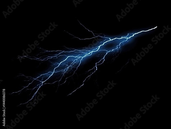 Fototapeta Sleek 3D - rendered blue lightning bolt against a black background, highlighting its sharp and powerful form.