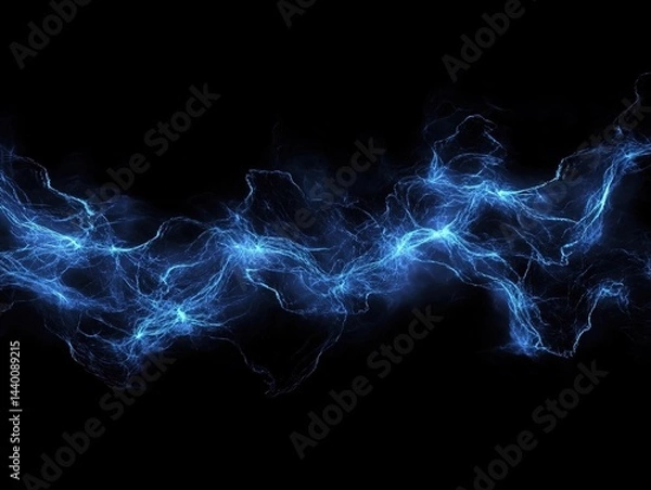 Fototapeta 3D - rendered flowing blue electric waves on a black background, showcasing fluid and dynamic energy.