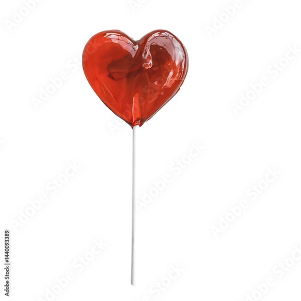 Obraz Red heart shape lollipop isolated on transparent background