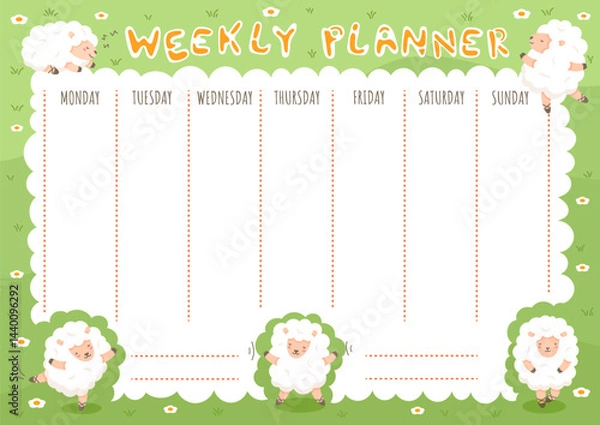 Obraz Weekly planner with cute sheep.
