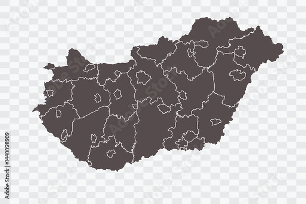 Fototapeta Hungary Map Minimalist High-Quality PNG Ash Color on Transparent Background Perfect for presentations infographics educational materials and graphic design projects
