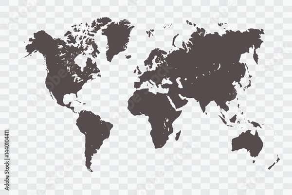 Fototapeta World Map Minimalist  High-Quality PNG  Ash Color on Transparent Background Perfect for presentations infographics educational materials and graphic design projects