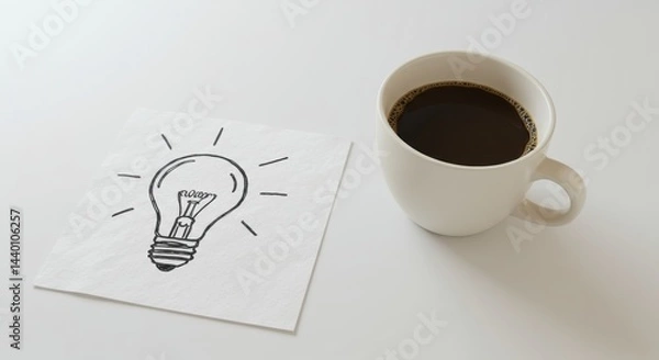 Obraz Coffee and light bulb idea on napkin representing inspiration concept