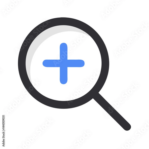 Fototapeta Magnifying Glass with Plus Sign Icon on Black Background, Zoom In