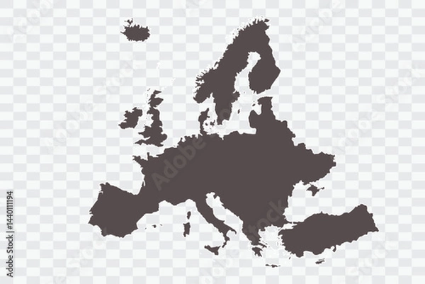 Fototapeta Europe Map Minimalist  High-Quality PNG  Ash Color on Transparent Background Perfect for presentations infographics educational materials and graphic design projects