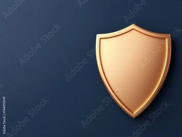 Fototapeta A golden shield stands out against a dark blue background, symbolizing protection and security.