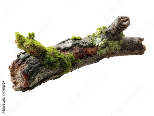 Fototapeta Broken Tree Limb with Moss and Lichen on Natural Surface