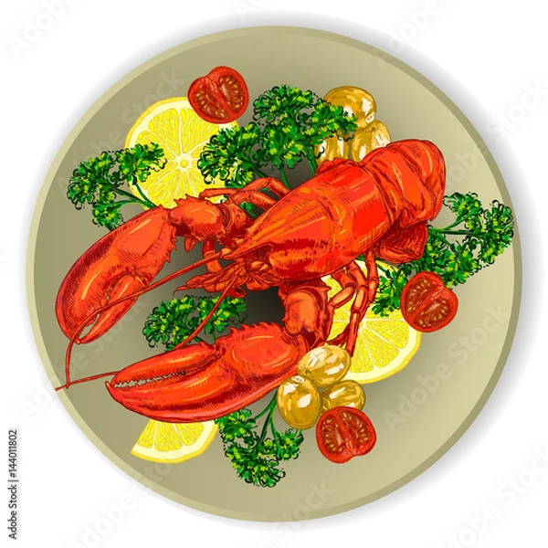 Obraz lobster served with vegetables.