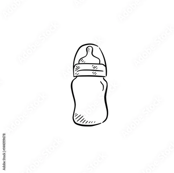Obraz Baby bottle hand drawn in black and white. 