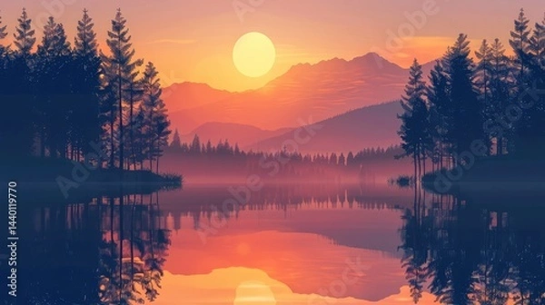 Fototapeta Minimalist Landscape with Geometric Shapes and Calming Colors ,Minimalist Landscape with Geometric Shapes and Calming Colors
