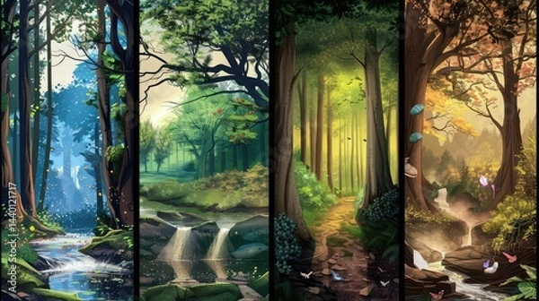 Fototapeta Fantasy landscape with fantasy forest and river ,A summer landscape with mountains ,Fantastic summer landscape with mountain lake