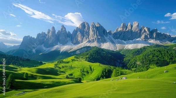 Fototapeta Beautiful summer landscape in the mountains ,Mountain landscape with flowers, Panoramic view of the mountains