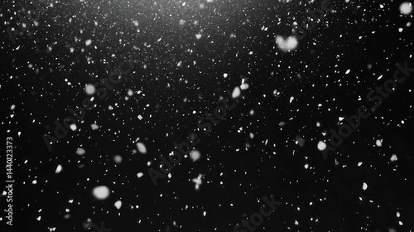 Fototapeta A dark background with white snow flakes falling from above. Winter scene.