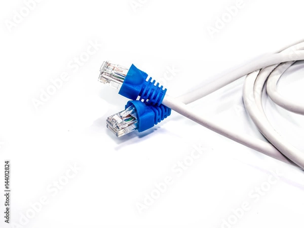 Fototapeta Network internet cable isolated on white background