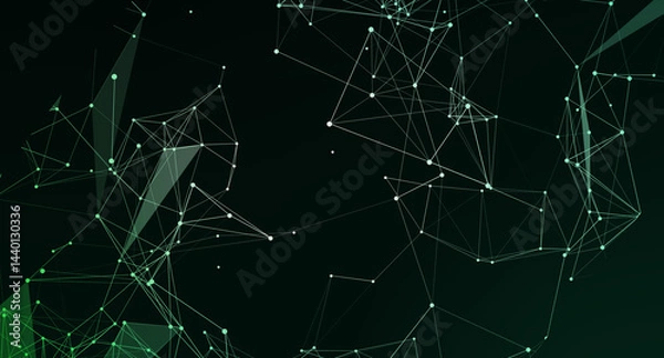 Fototapeta Abstract green network digital connection glowing lines and dots background