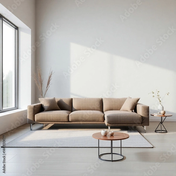 Obraz Contemporary living room with green walls and green elements in the interior and a green sofa and planks on the walls. 3D rendering.
