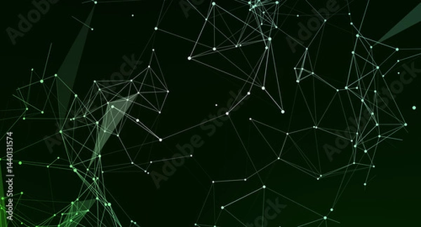 Fototapeta Abstract green network glowing nodes connection digital technology futuristic design