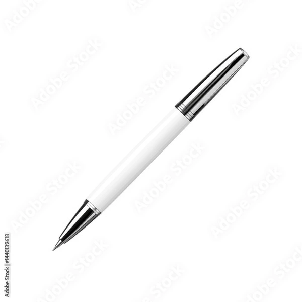 Fototapeta Elegant White and Silver Ballpoint Pen Isolated On Transparent Background