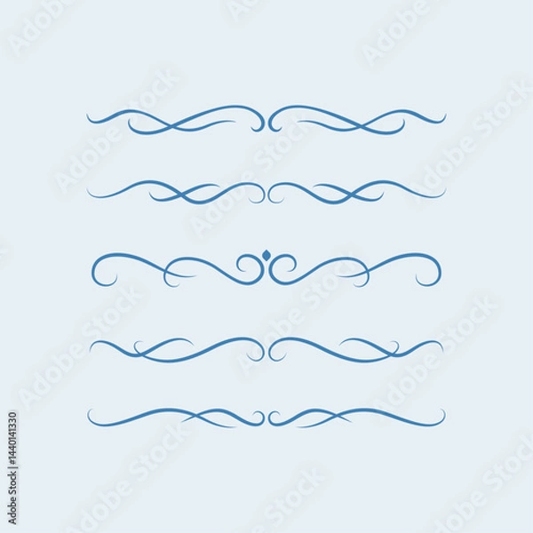 Fototapeta Elegant Swirls Divider Set: A collection of five delicate, hand-drawn decorative swirls perfect for adding a touch of elegance to your designs. These versatile dividers are ideal for separating text.