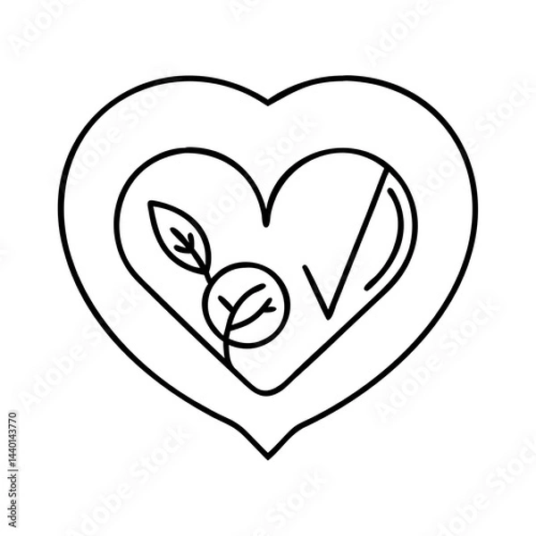 Fototapeta vegan heart icon, vegan heart line art - simple line art of vegan heart, perfect for vegan heart logos and icons