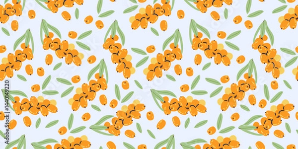 Fototapeta Sea-buckthorn and leaves vector seamless pattern.