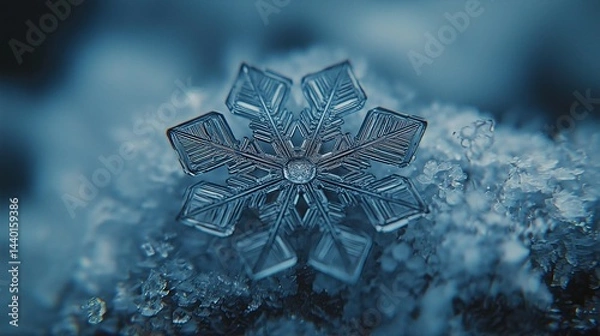 Fototapeta Beautiful symmetrical snowflake with fine details.