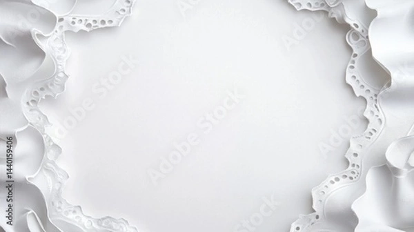 Fototapeta A white lace patterned background with a white lace patterned border