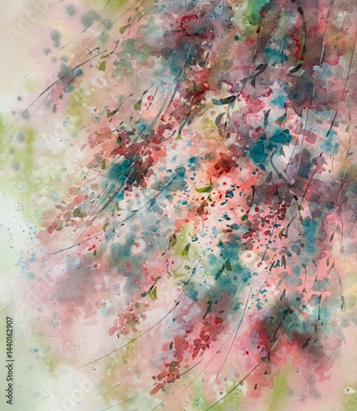 Obraz Sakura tree bloom in the evening watercolor background