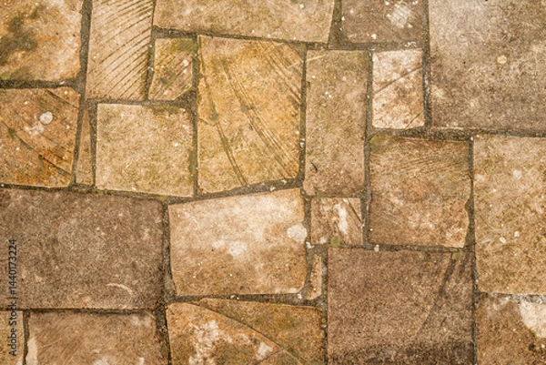 Obraz Antique ancient stone wall masonry texture background. Old wall made of beige stone blocks 