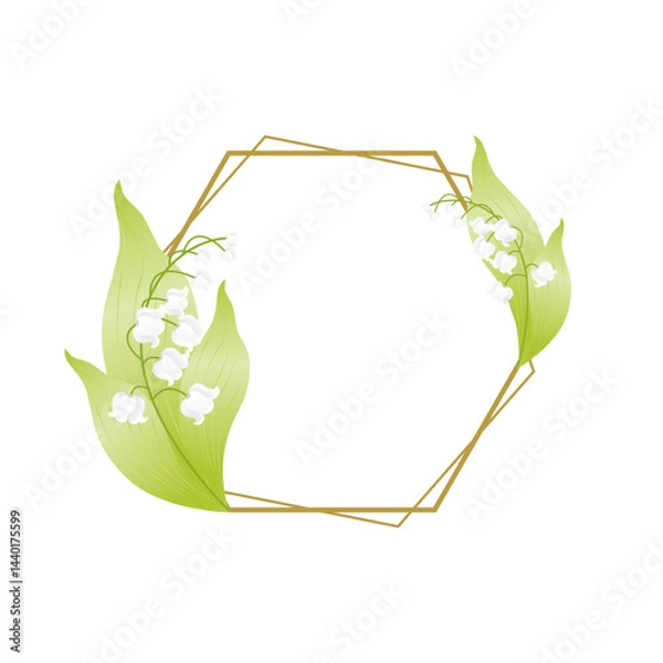 Fototapeta Hexagonal frame with lily of the valley flowers. Vector illustration.