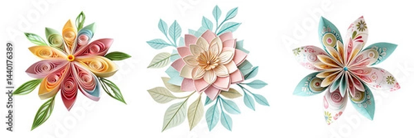 Obraz Set of  flower design made from with pepar cating isolated on a transparent background