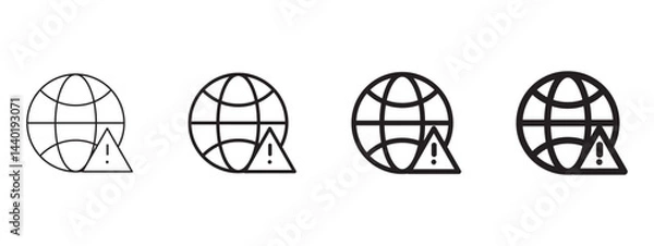 Fototapeta Black isolated outlined illustration of globe network and exclamation mark 4 versions. Vector icon in flat style