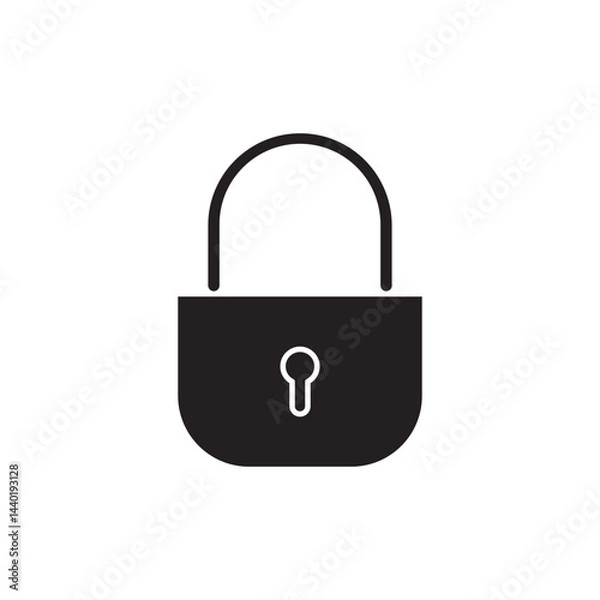 Fototapeta Black shaped isolated illustration of typical padlock with a keyhole design. Vector icon in flat style