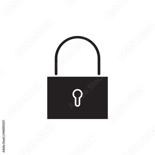 Fototapeta Black shaped isolated illustration of typical padlock with a keyhole image. Vector icon in flat style