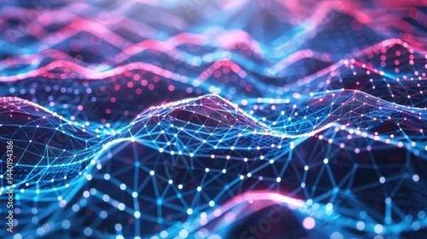 Obraz Abstract Colourful Wave Background, Data Transfer,3d rendering of particles in cyberspace with depth of field and bokeh