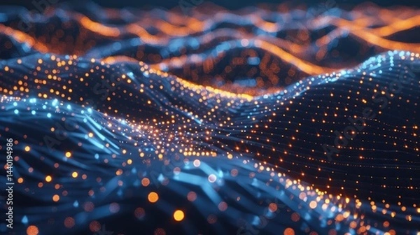 Obraz Abstract Colourful Wave Background, Data Transfer,3d rendering of particles in cyberspace with depth of field and bokeh