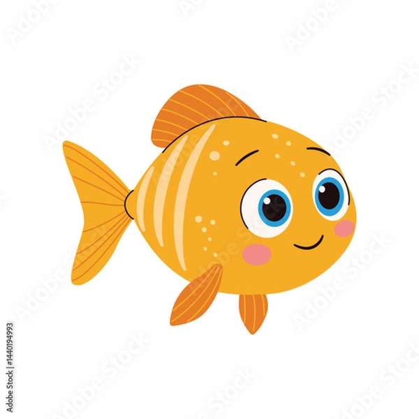 Obraz Cute cartoon fish. Vector illustration in children's style on white background. Funny animals with big eyes