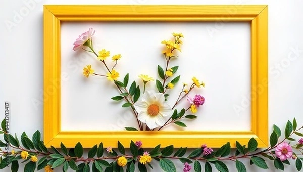 Obraz Yellow Alder Frame with Romneya, Sarcococca, and Doronicum