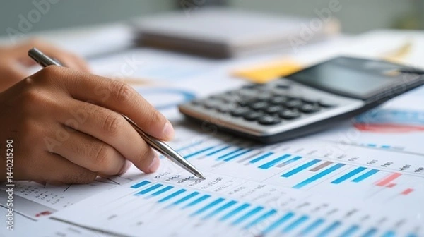 Fototapeta Business Accountant Calculating Taxes and Analyzing Investment Reports for Annual Tax Planning