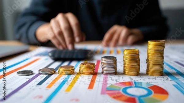 Fototapeta Business Accountant Calculating Taxes and Analyzing Investment Reports for Annual Tax Planning