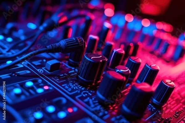 Fototapeta Neon circuit board technology closeup
