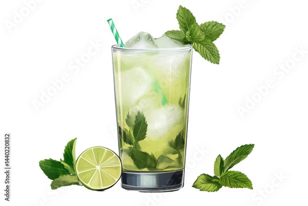 Fototapeta Isolated Mojito Cocktail with Lime Illustration