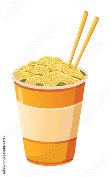 Fototapeta Cup of instant noodles with chopstick - vector illustration