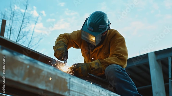Fototapeta Welder at Work on a Construction Site