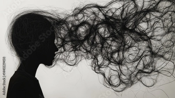 Obraz Abstract silhouette of mind with flowing messy hair representing thoughts