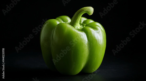 Obraz Single fresh green bell pepper isolated on studio shot vibrant healthy vegetable food photography image on transparent background