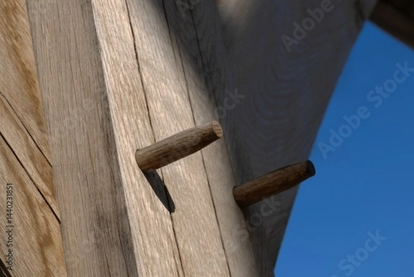 Fototapeta Oak wood condstruction of a house or barn. Architecture. Craft.